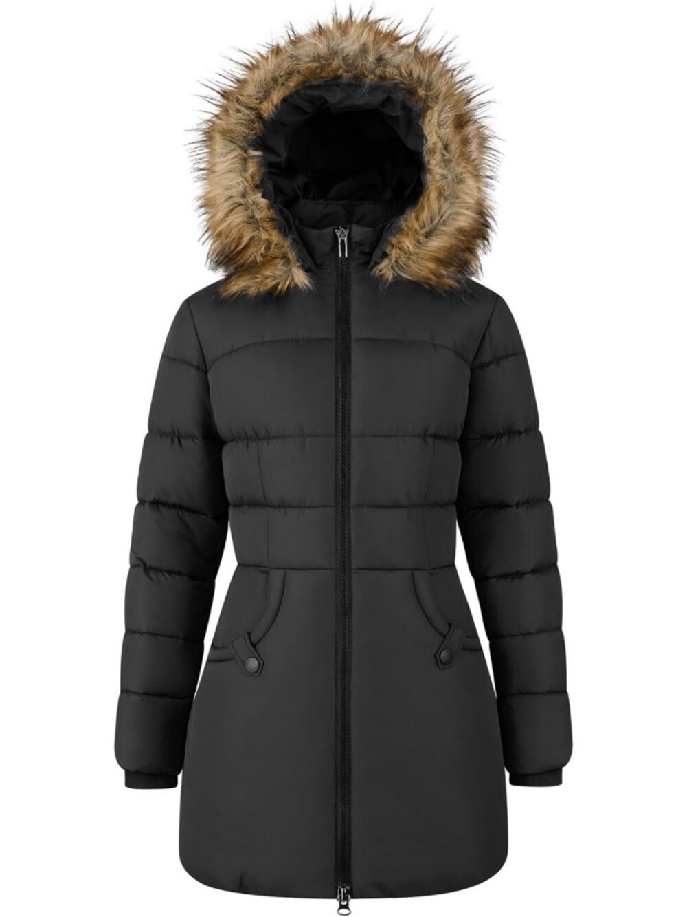 Cozy Women's Winter Puffer Jacket with Faux Fur Hood, Thick Warm Coat